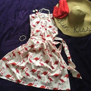 SOLD Cute Retro Vintage Style Flamingo Print Dress